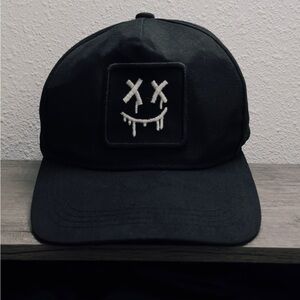 Black Cap with White Smiley Patch Hat